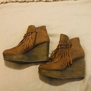 Fringe wedge booties